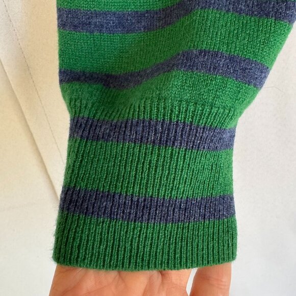 C.T. Plage 100% Cashmere Kelly Green Navy Blue Strip Crew Neck Sweater Size S - Picture 3 of 12